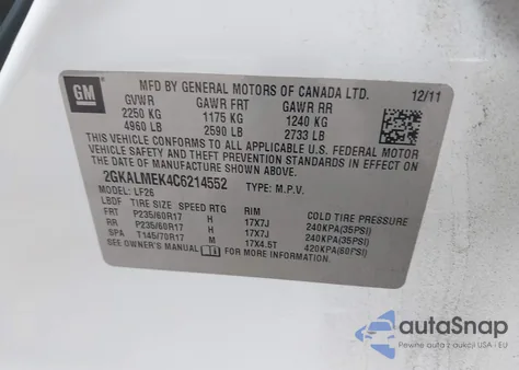 2012 GMC Terrain Sle-1 z USA, uszkodzony, nr VIN 2GKALMEK4C6214552